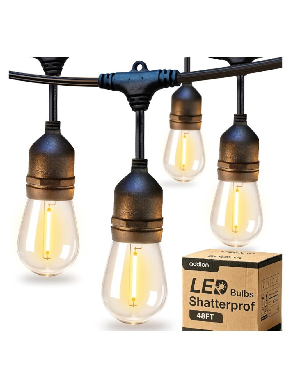 48FT LED Outdoor String Lights Edison Weatherproof ETL Dimmable